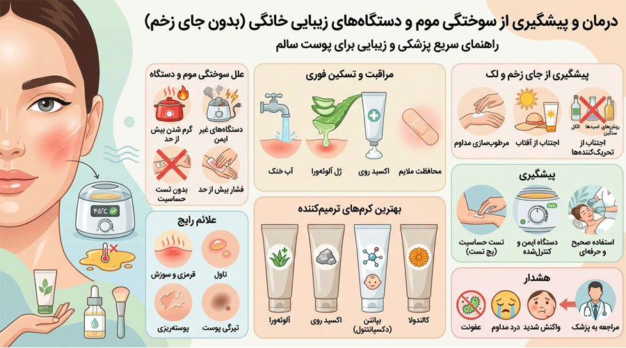 درمان سوختگی با وکس وموم و دستگاه زیبایی خانگی (بدون لک)